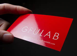 red high gloss laminated business card