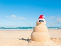 Christmas card with sand snowman