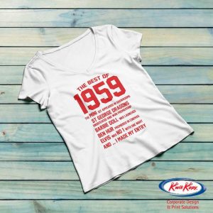 White tshirt printed with red text
