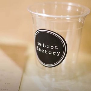 Branded stickers for The Boot Factory cups