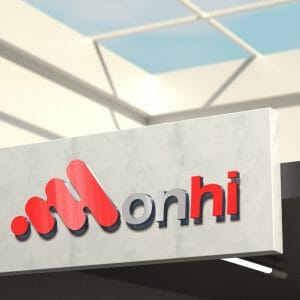 Image of a 3D sign with brand name labelled onhi